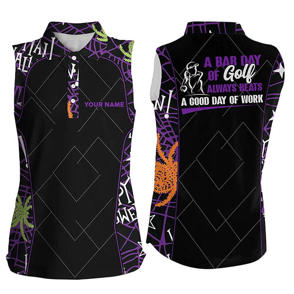 Seamless Halloween Pattern Women Sleeveless Golf Polo Shirt Best Halloween Golf Gifts Idea, Women Golf Shirts