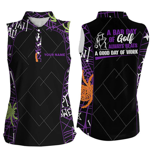 Seamless Halloween Pattern Women Sleeveless Golf Polo Shirt Best Halloween Golf Gifts Idea, Women Golf Shirts