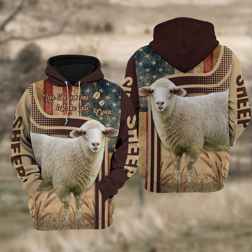 Sheep 3D American Flag Quotation Hoodie, Farmer Hoodie, Farm Themed Shirts, Farm Tee Shirts