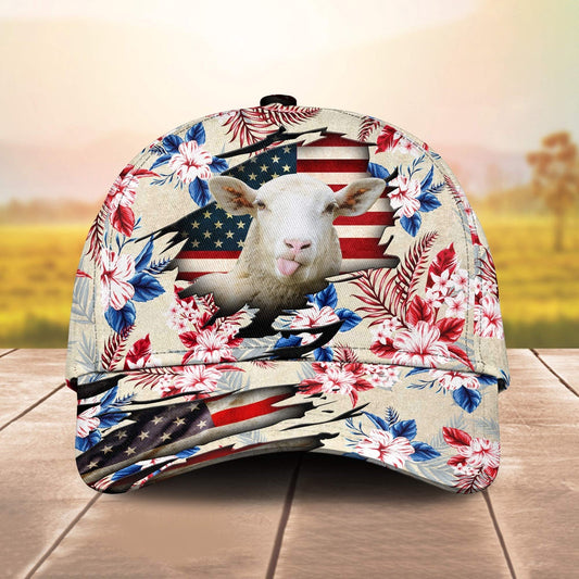 Sheep American Flag Flowers Pattern Cap, Farmer Cap, Vintage Farmer Hat, Mens Farmer Hats, Cap For Farmers