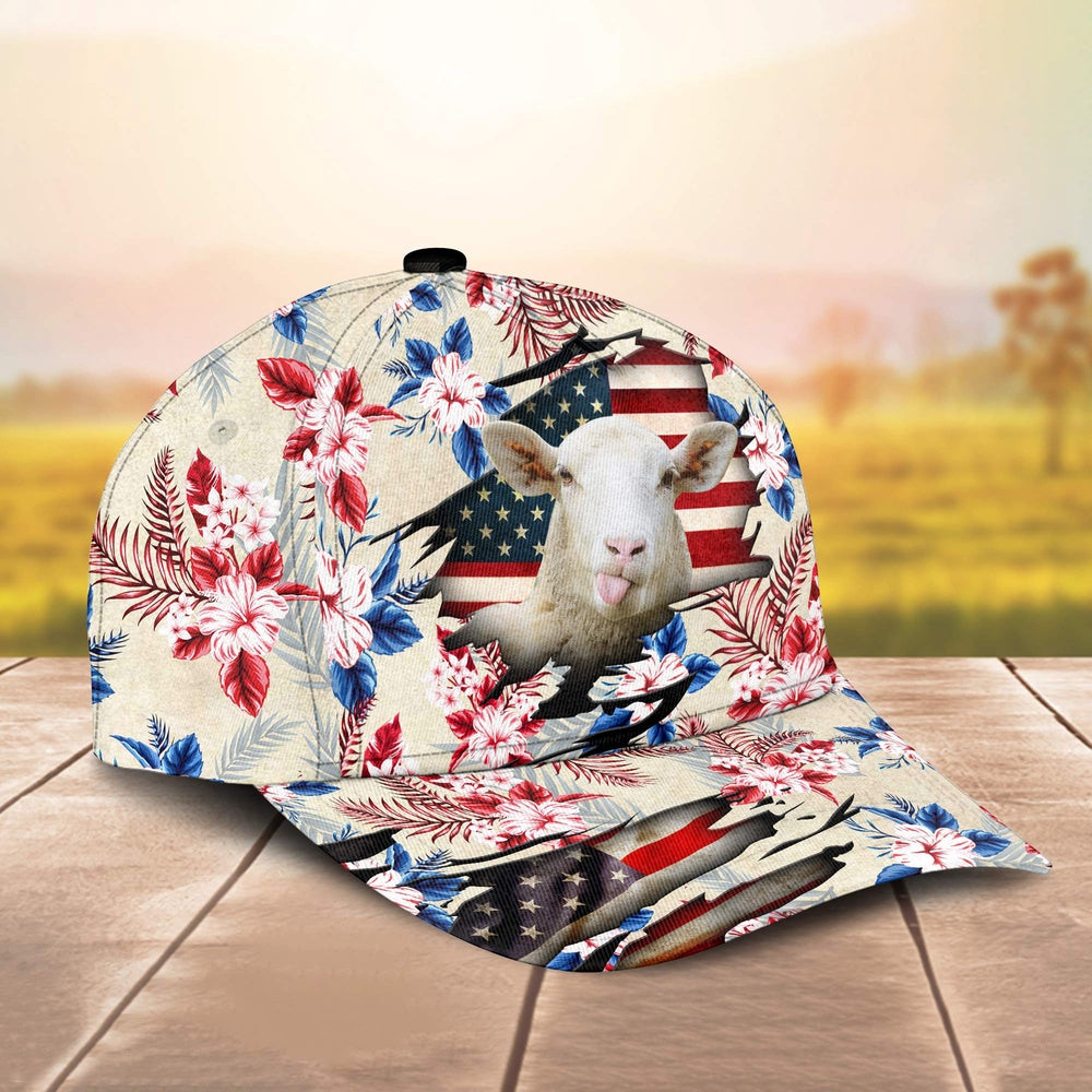 Sheep American Flag Flowers Pattern Cap, Farmer Cap, Vintage Farmer Hat, Mens Farmer Hats, Cap For Farmers