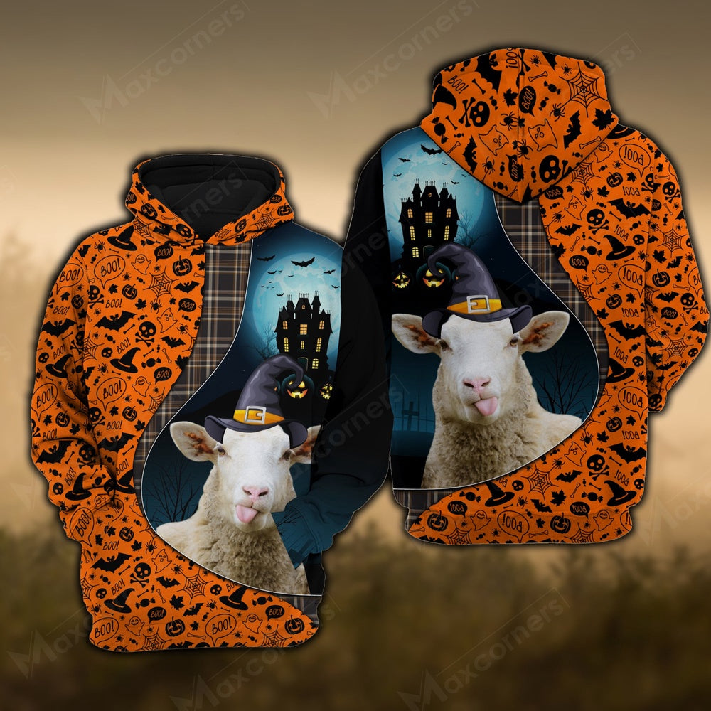 Sheep Castle Halloween Pattern 3D Hoodie, Farmer Hoodie, Farm Themed Shirts, Farm Tee Shirts