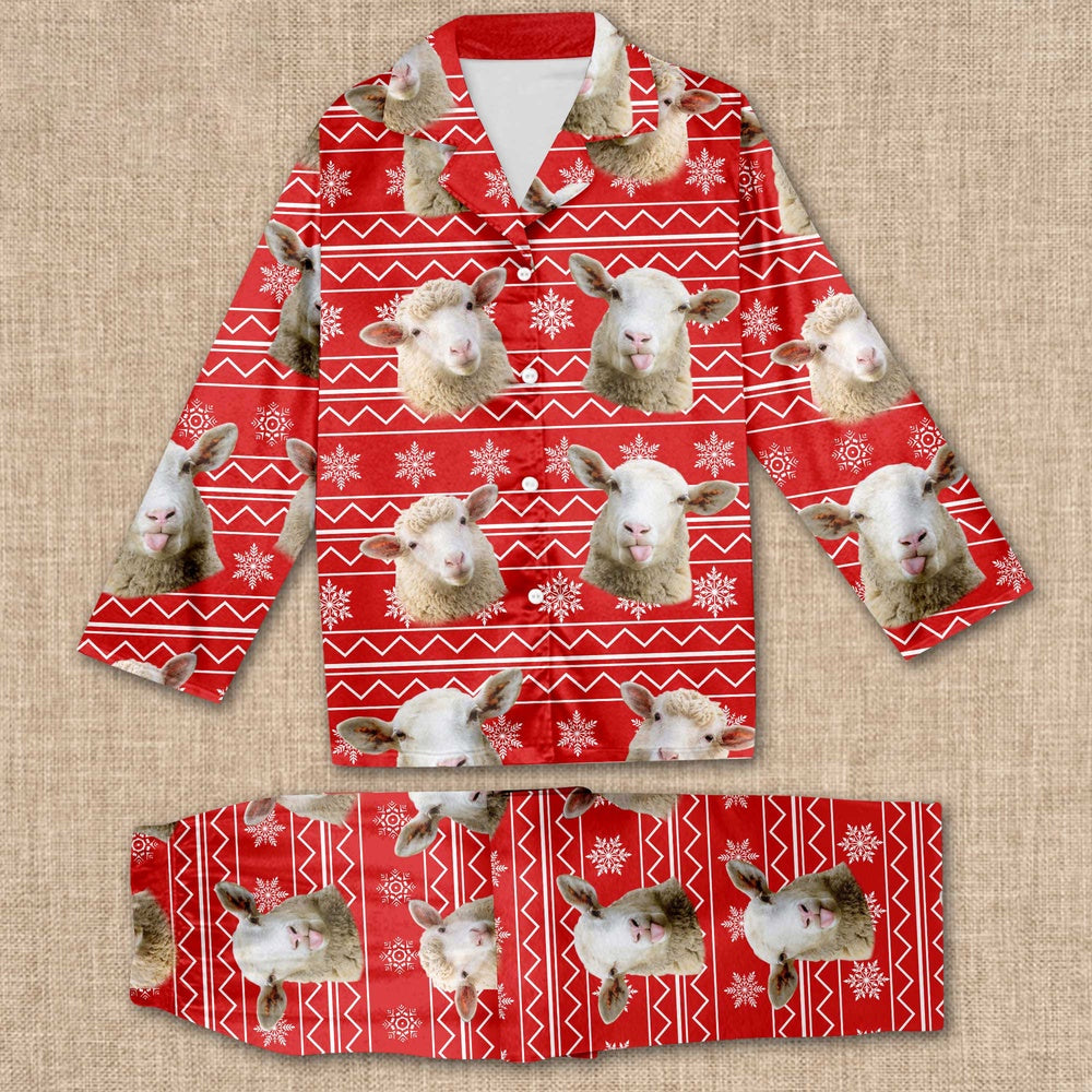 Sheep Christmas Pattern All Over Print Pajamas Sets, Farm Pajamas, Farm Animal Pajamas, Christmas Farm Pajamas