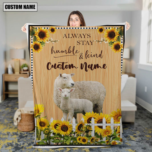 Sheep Custom Name Always Stay Humble and Kind Blanket, Farm Blanket, Farm Animal Blanket