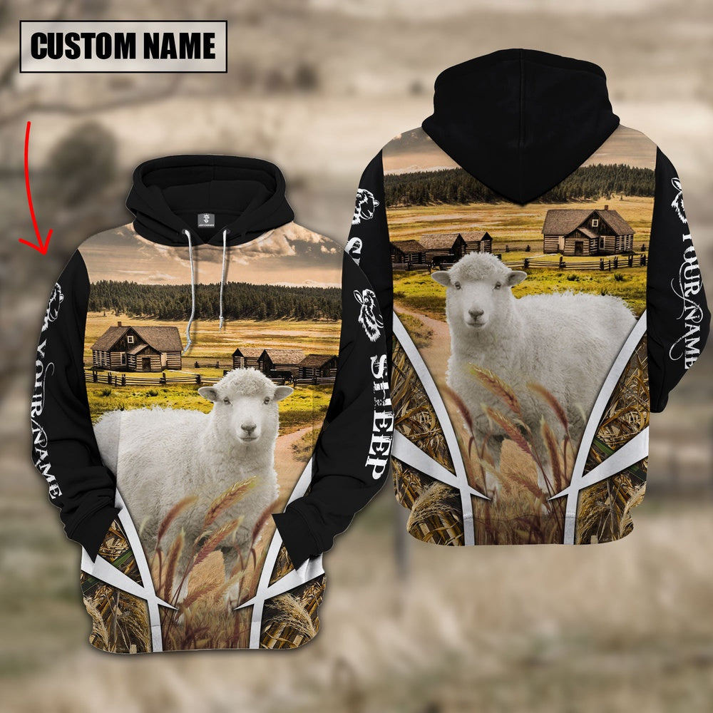 Sheep Custom Name Meadow Pattern Black Hoodie, Farmer Hoodie, Custom Farm Shirts, Farmer T Shirt