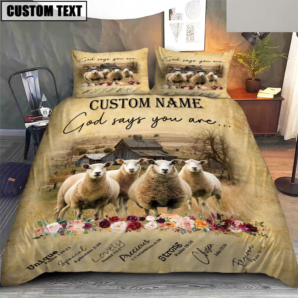 Sheep God Says You Are Custom Name Bedding Set, Farm Bedding Set, Farmhouse Bedding Set