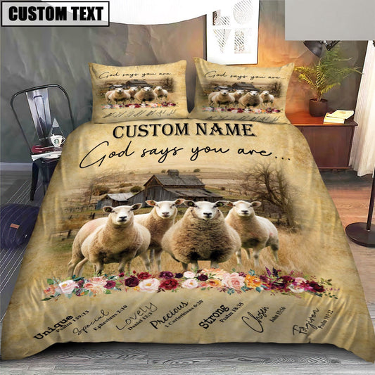 Sheep God Says You Are Custom Name Bedding Set, Farm Bedding Set, Farmhouse Bedding Set
