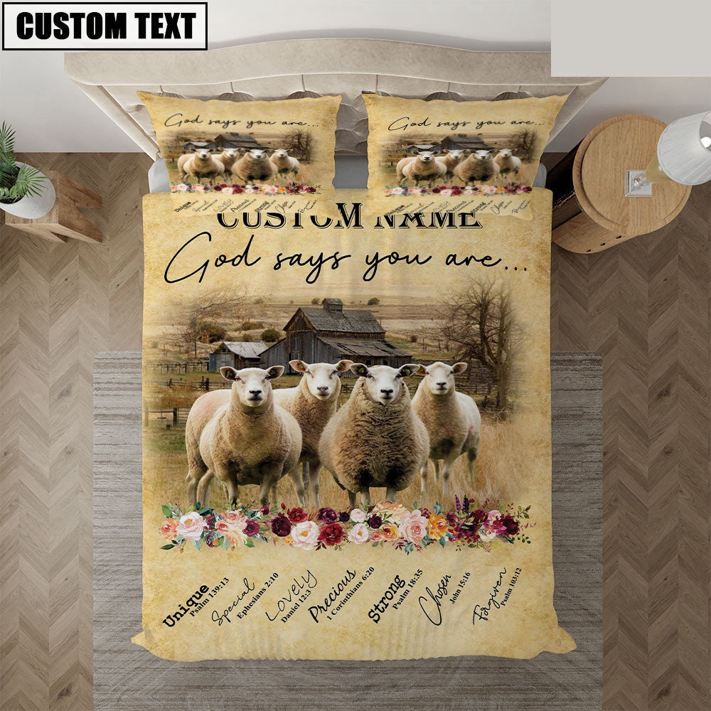 Sheep God Says You Are Custom Name Bedding Set, Farm Bedding Set, Farmhouse Bedding Set