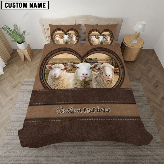 Sheep In Heart Custom Name Bedding Set, Farm Bedding Set, Farmhouse Bedding Set
