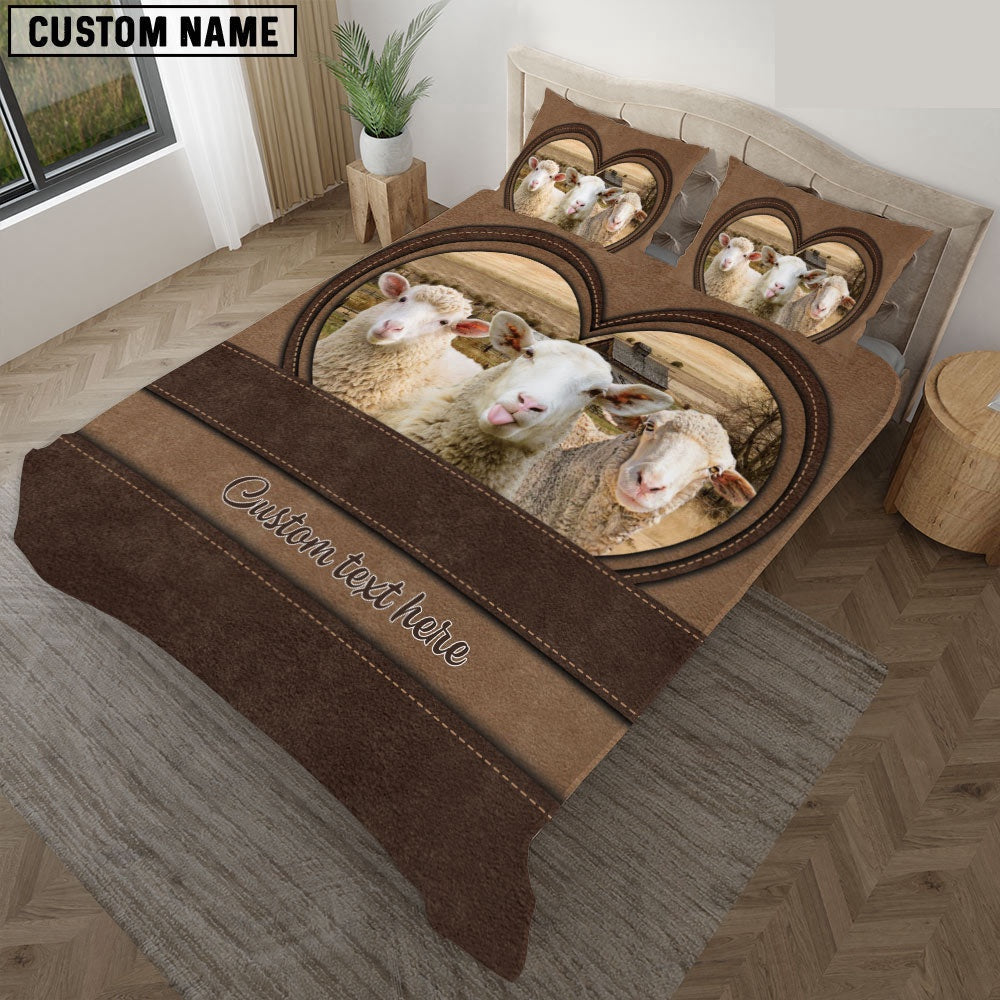 Sheep In Heart Custom Name Bedding Set, Farm Bedding Set, Farmhouse Bedding Set