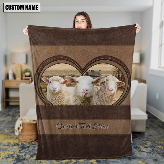 Sheep In Heart Personalized Name Blanket, Farm Blanket, Farm Animal Blanket