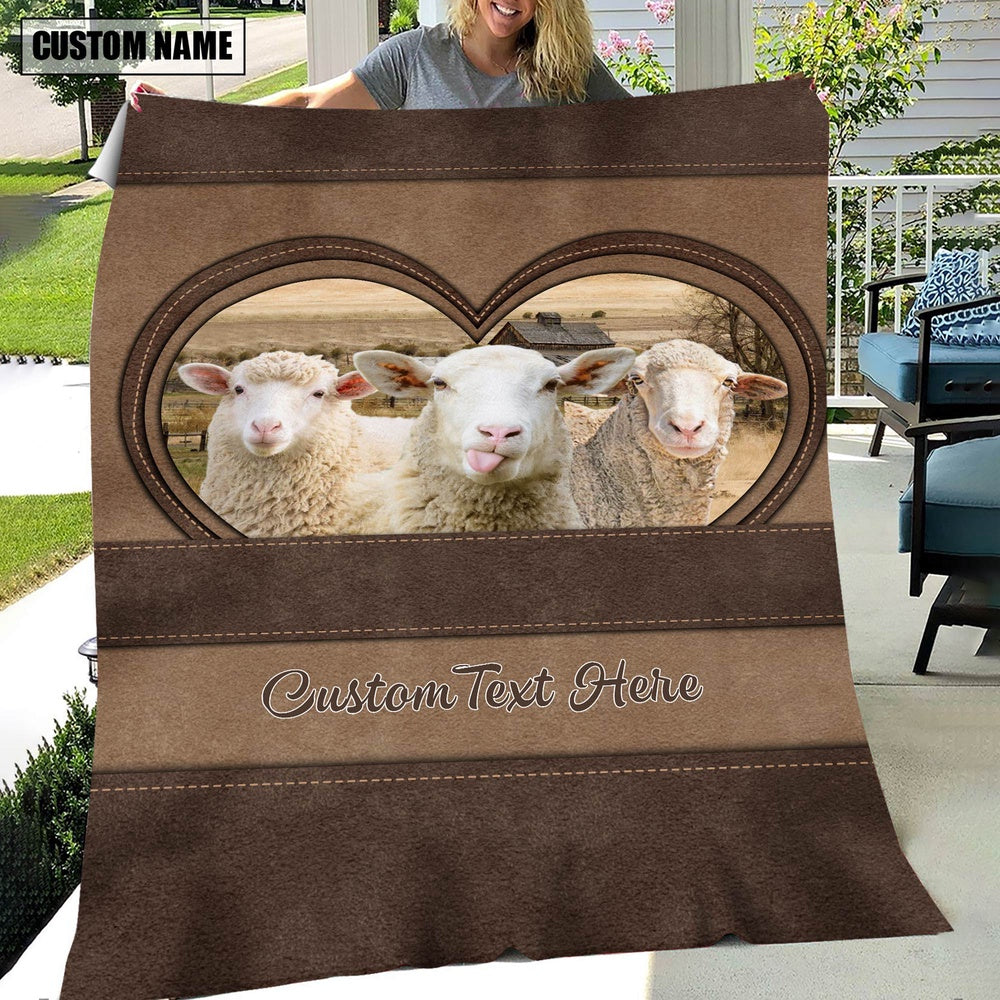 Sheep In Heart Personalized Name Blanket, Farm Blanket, Farm Animal Blanket