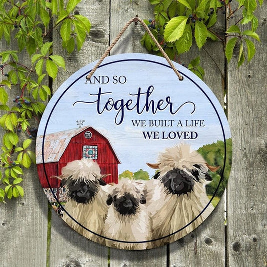 Sheep Lovers And So Together Round Happy Halloween Wooden Sign, Farm Wood Sign, Farmhouse Decor Wooden Signs
