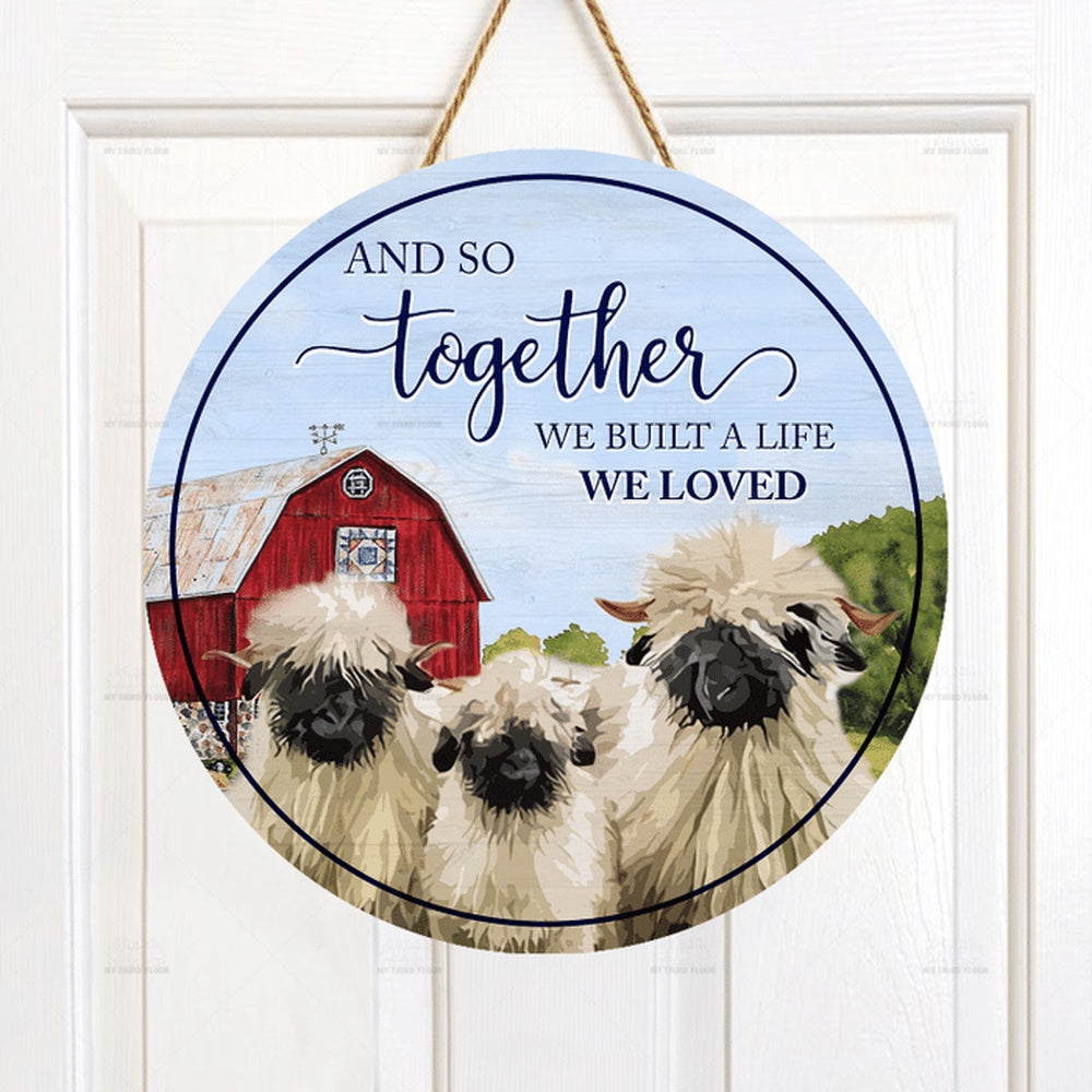 Sheep Lovers And So Together Round Happy Halloween Wooden Sign, Farm Wood Sign, Farmhouse Decor Wooden Signs