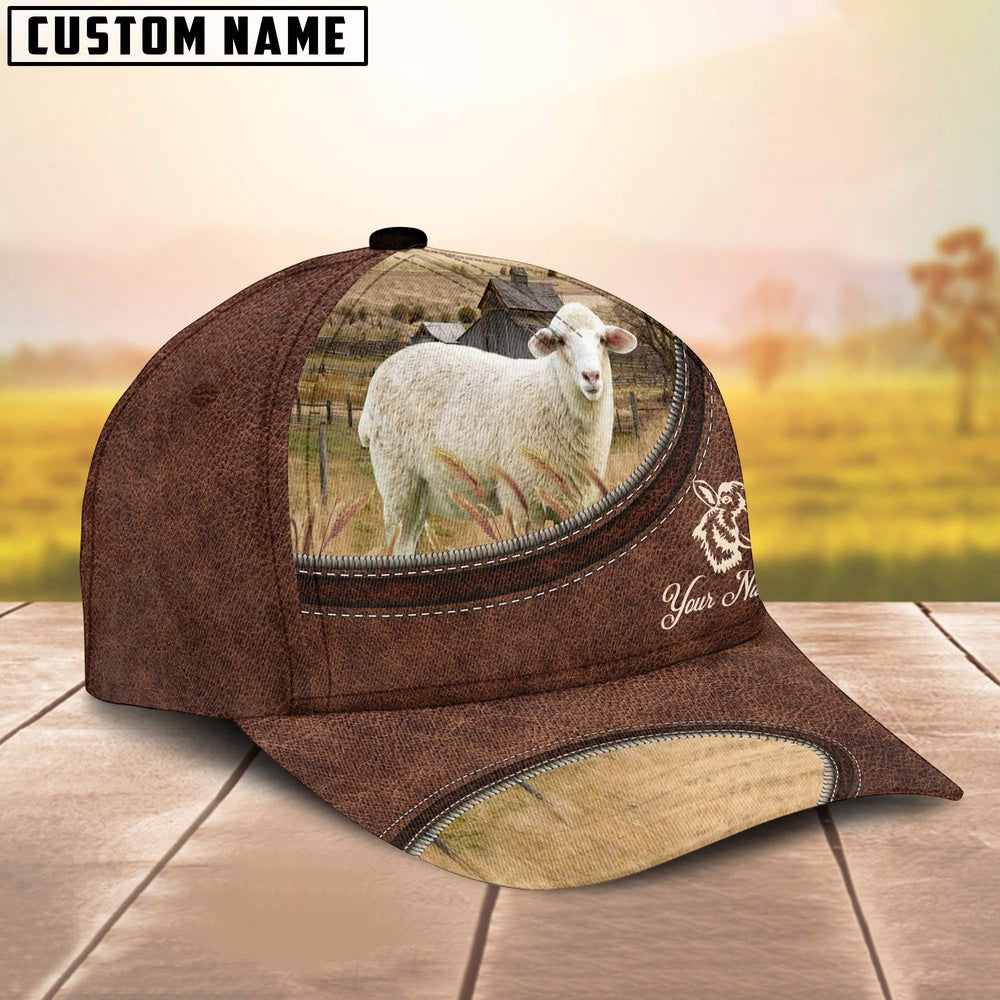 Sheep On The Farm Customized Name Leather Pattern Cap, Farmer Cap, Cap For Farmers, Best Farm Hat, Farm Use Hat