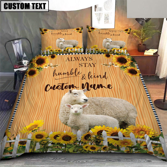 Sheep Stay Humble And Kind Custom Name Bedding Set, Farm Bedding Set, Farmhouse Bedding Set