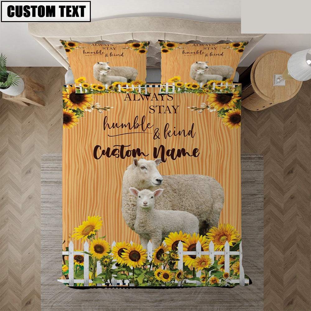 Sheep Stay Humble And Kind Custom Name Bedding Set, Farm Bedding Set, Farmhouse Bedding Set