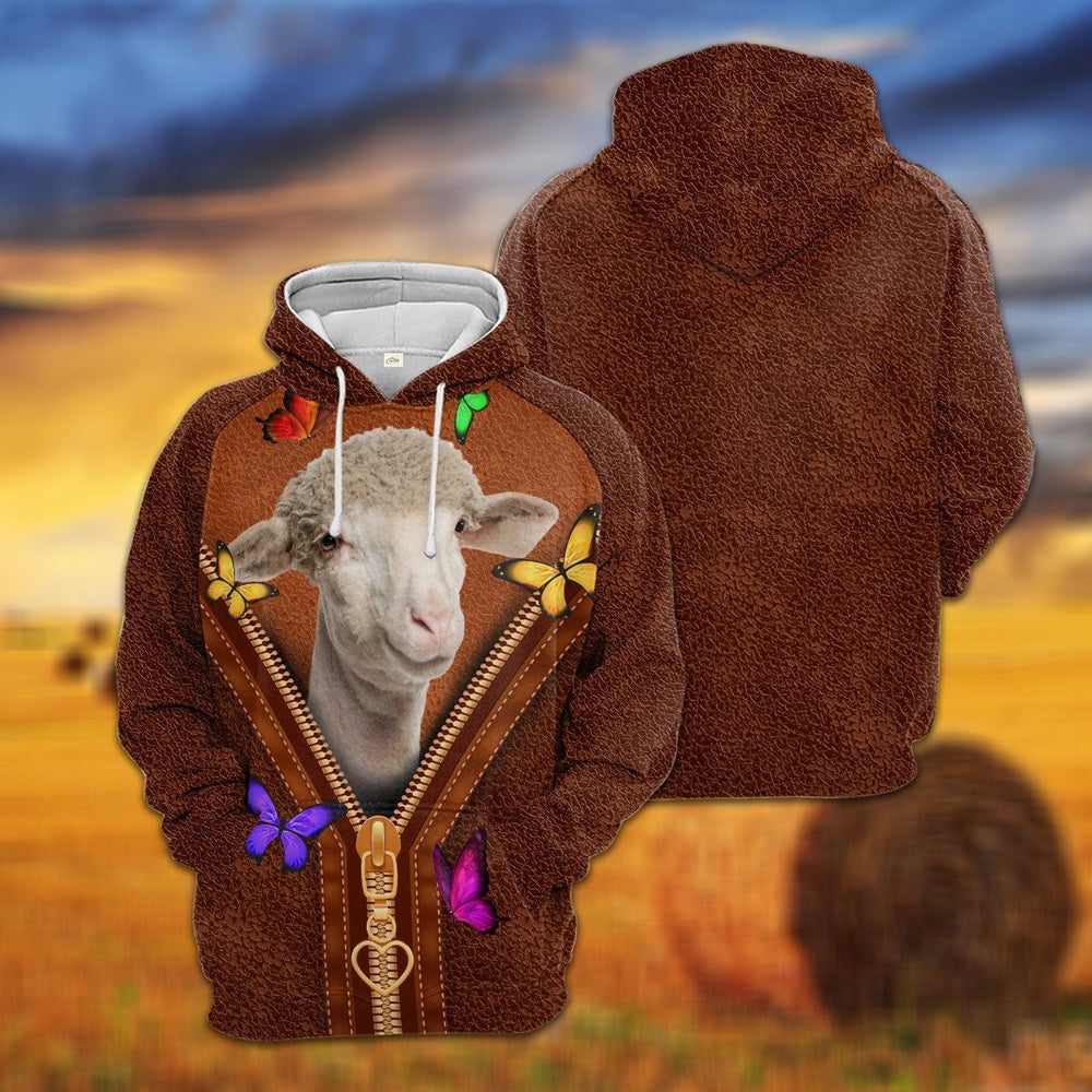 Sheep Zipper Sewing To Leather Hoodie, Farmer Hoodie, Farm Themed Shirts, Farm Tee Shirts