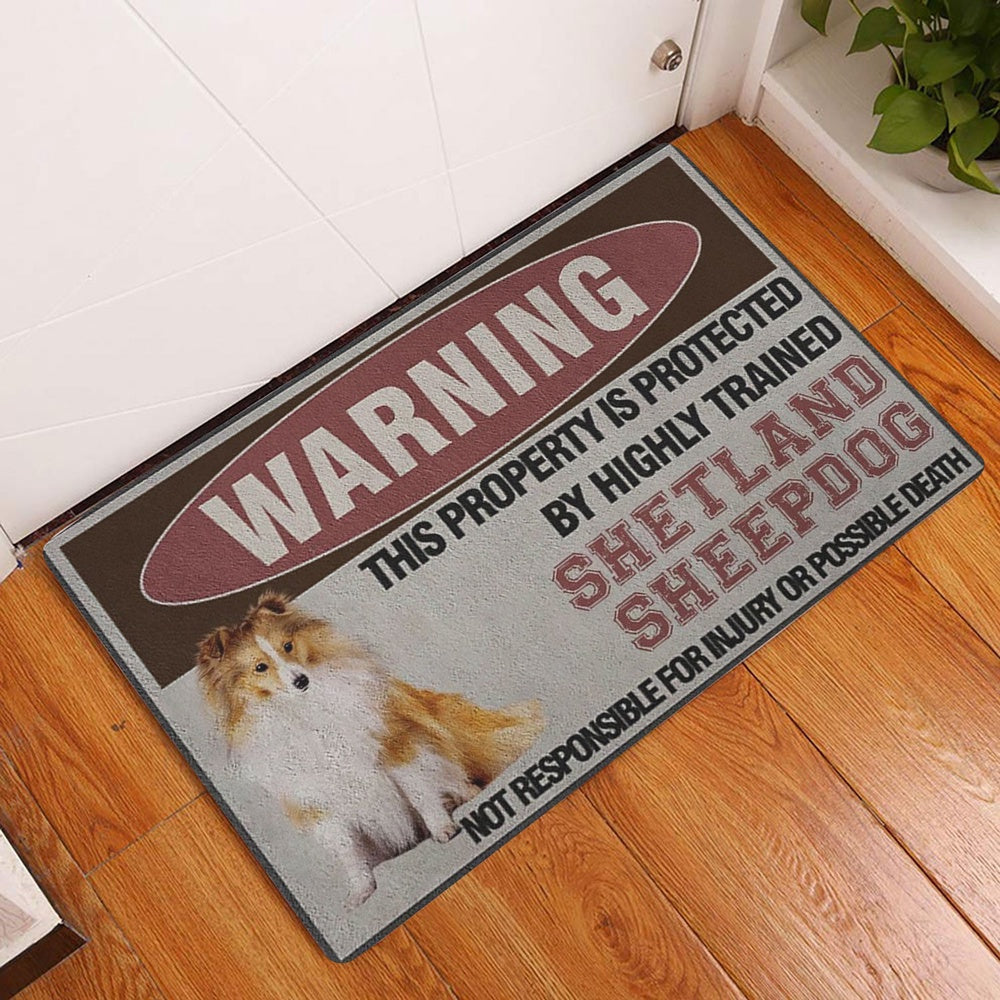 Sheltie Welcome Doormat, Protected by a Highly Trained Shetland Sheepdog Sheltie Welcome Doormat, Pets Home Decor Door Mat