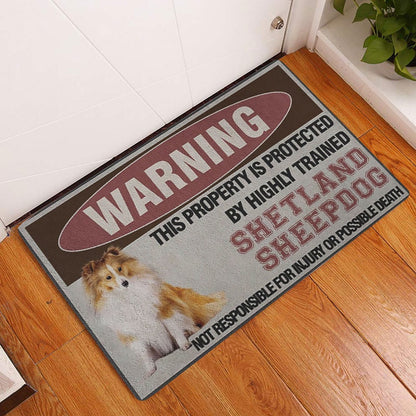 Sheltie Welcome Doormat, Protected by a Highly Trained Shetland Sheepdog Sheltie Welcome Doormat, Pets Home Decor Door Mat