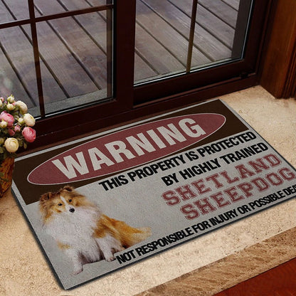 Sheltie Welcome Doormat, Protected by a Highly Trained Shetland Sheepdog Sheltie Welcome Doormat, Pets Home Decor Door Mat