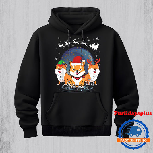 Shiba Inu Santa Reindeer Elf Costume Dance Around Snow Xmas Hoodie, Christmas T Shirt, Christmas Sweatshirt