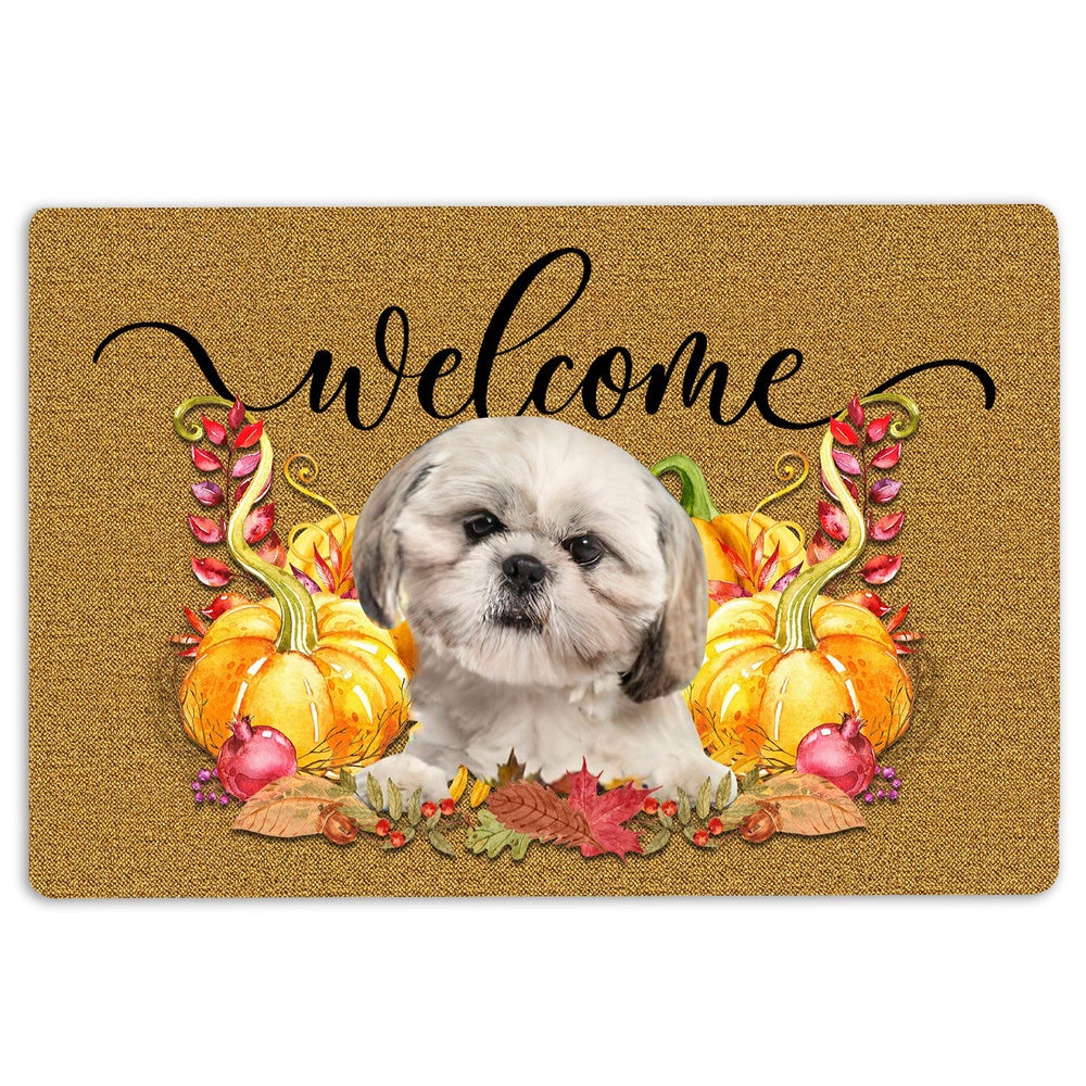 Shih Tzu Welcome Doormat, Pumpkin Spice Shih Tzu Dog Welcome Fall Autumn Welcome Doormat, Pets Home Decor Door Mat