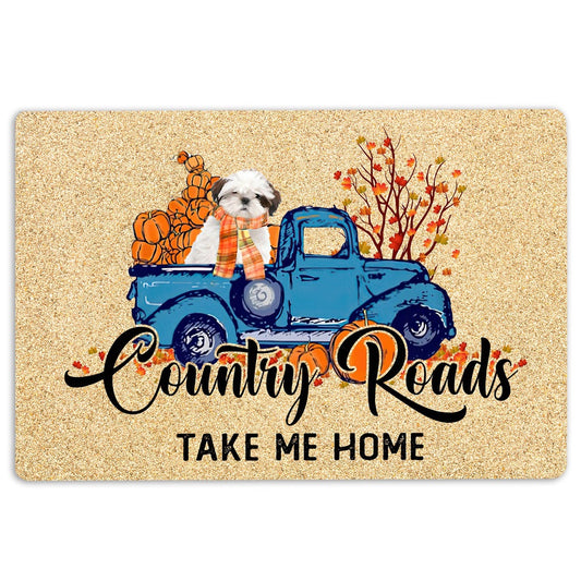 Shih Tzu Welcome Doormat, Shih Tzu Shitzu Dog Country Road Take Me Home Fall Pumpkins Welcome Doormat, Pets Home Decor Door Mat
