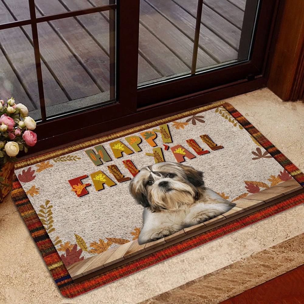 Shih Tzu Welcome Doormat, Shih Tzu Shitzu Dog Happy Fall Y'all Pumpkin Spice Maple Leaf Welcome Doormat, Pets Home Decor Door Mat