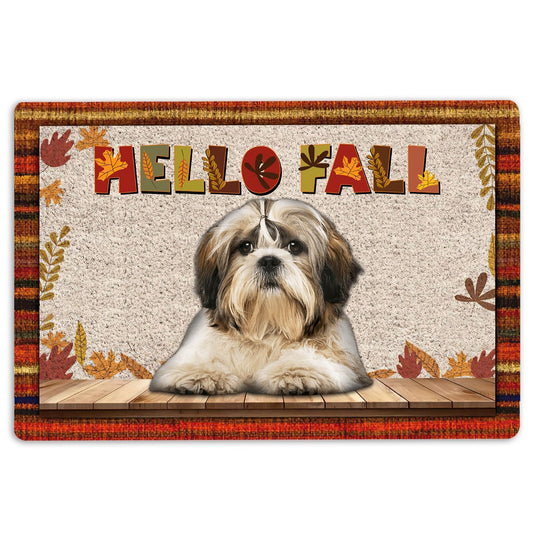 Shih Tzu Welcome Doormat, Shih Tzu Shitzu Dog Hello Fall Pumpkin Spice Maple Leaf Autumn Welcome Doormat, Pets Home Decor Door Mat