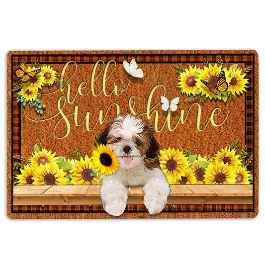 Shih Tzu Welcome Doormat, Shih Tzu Shitzu Dog Hello Sunflower Butterfly Welcome Doormat, Pets Home Decor Door Mat