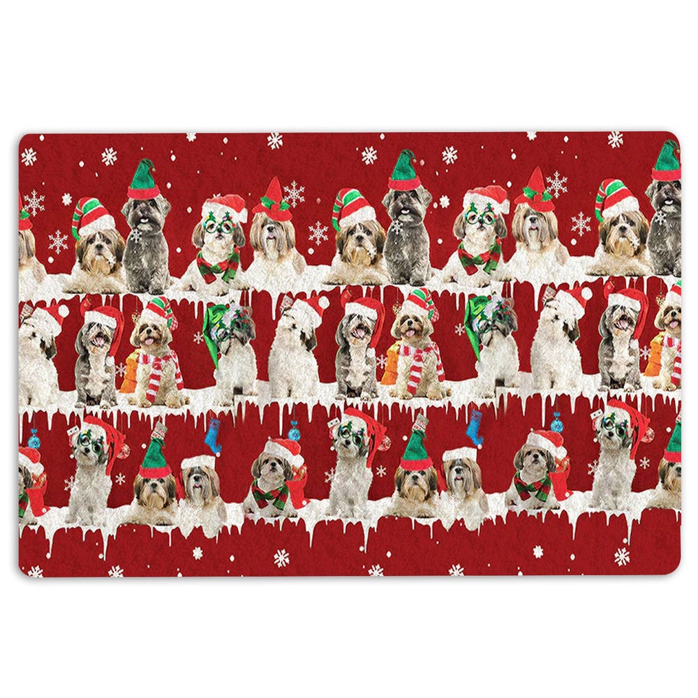 Shih Tzu Welcome Doormat, Shih Tzu Shitzu Merry Christmas Snowflake Christmas Tree Welcome Doormat, Pets Home Decor Door Mat