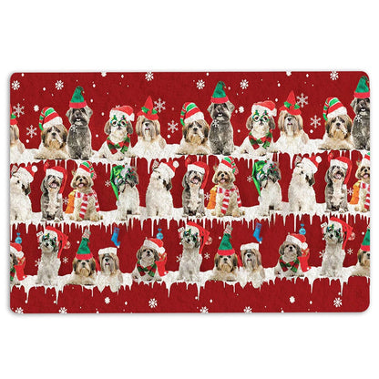 Shih Tzu Welcome Doormat, Shih Tzu Shitzu Merry Christmas Snowflake Christmas Tree Welcome Doormat, Pets Home Decor Door Mat
