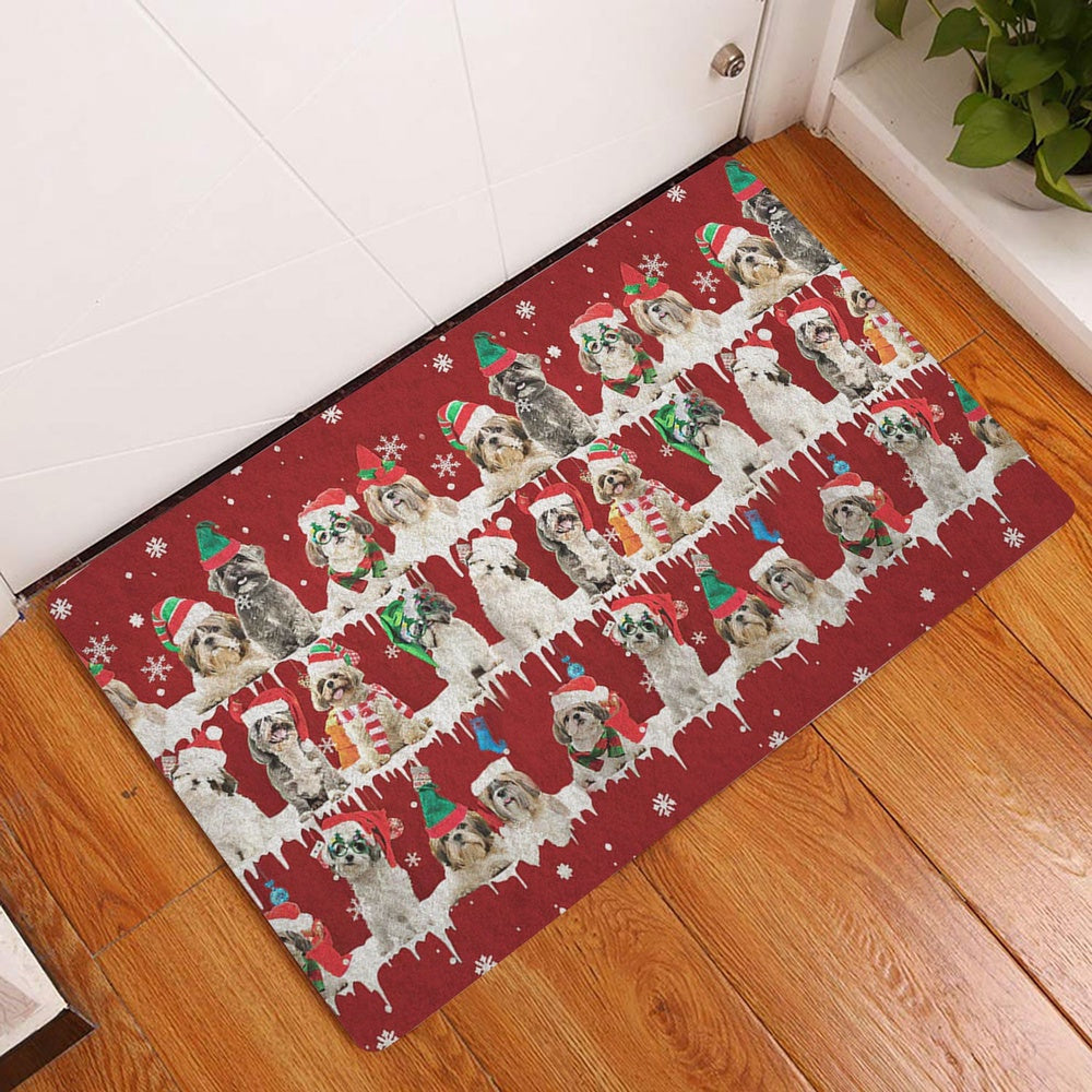 Shih Tzu Welcome Doormat, Shih Tzu Shitzu Merry Christmas Snowflake Christmas Tree Welcome Doormat, Pets Home Decor Door Mat