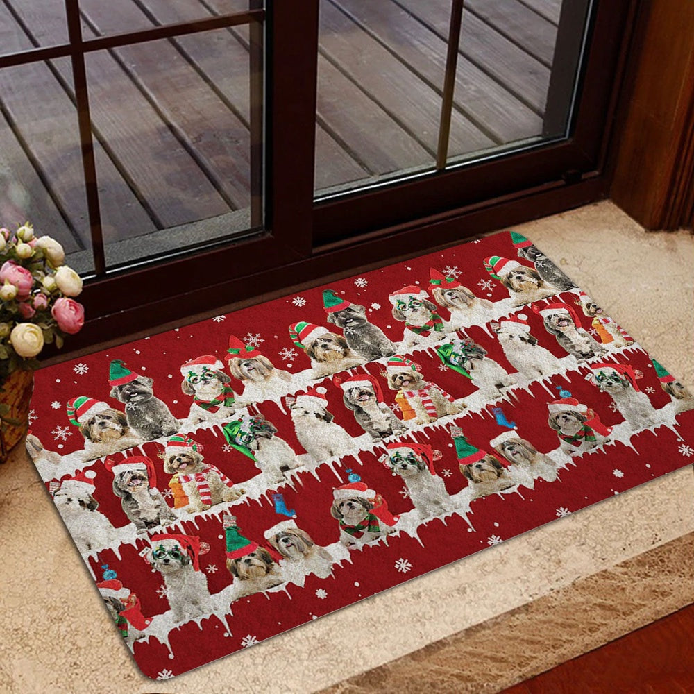 Shih Tzu Welcome Doormat, Shih Tzu Shitzu Merry Christmas Snowflake Christmas Tree Welcome Doormat, Pets Home Decor Door Mat