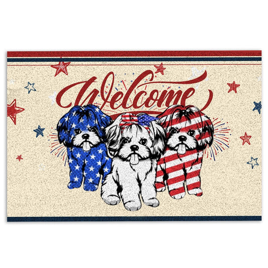 Shih Tzu Welcome Doormat, Shih Tzu Shitzu Patriotic American 4Th of July Independence Day Welcome Doormat, Pets Home Decor Door Mat