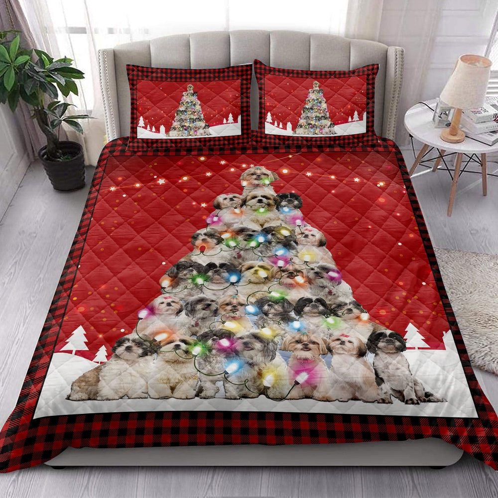 Shih Tzumas Noel Xmas Tree Dog Bedding Set, Christmas Beddings, Xmas Bedding Sets