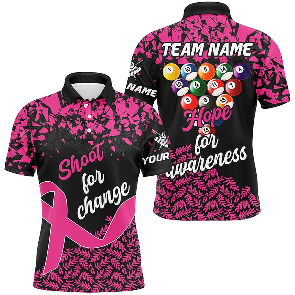 Shoot For Change Hope For Awareness Billiard Shirts Custom Breast Cancer Billiard Polo, Billiard Team Polo Shirts