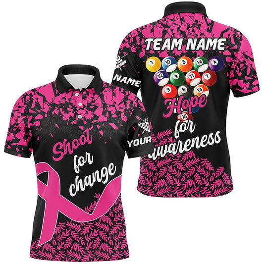 Shoot For Change Hope For Awareness Billiard Shirts Custom Breast Cancer Billiard Polo, Billiard Team Polo Shirts