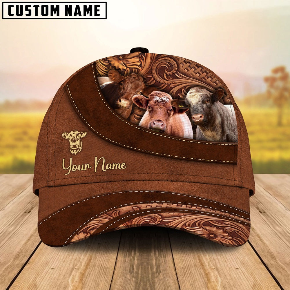 Short Horn Farm Life Beauty Leather Pattern Customized 3D Cap, Farmer Cap, Cap For Farmers, Best Farm Hat, Farm Use Hat
