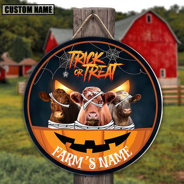 Short Horn Halloween Happiness Pattern Happy Halloween Wooden Sign, Farm Wood Sign, Farm House Wood Signs