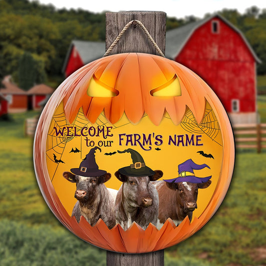 Short Horn Welcome To Our Farm Pumpkin Pattern Happy Halloween Wooden Sign, Farm Wood Sign, Farm House Wood Signs