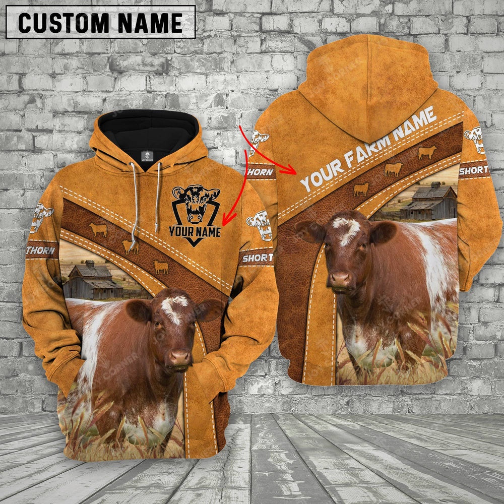 Shorthorn 3D Customized Name Farm Name Hoodie, Farmer Hoodie, Custom Farm Shirts, Farmer T Shirt