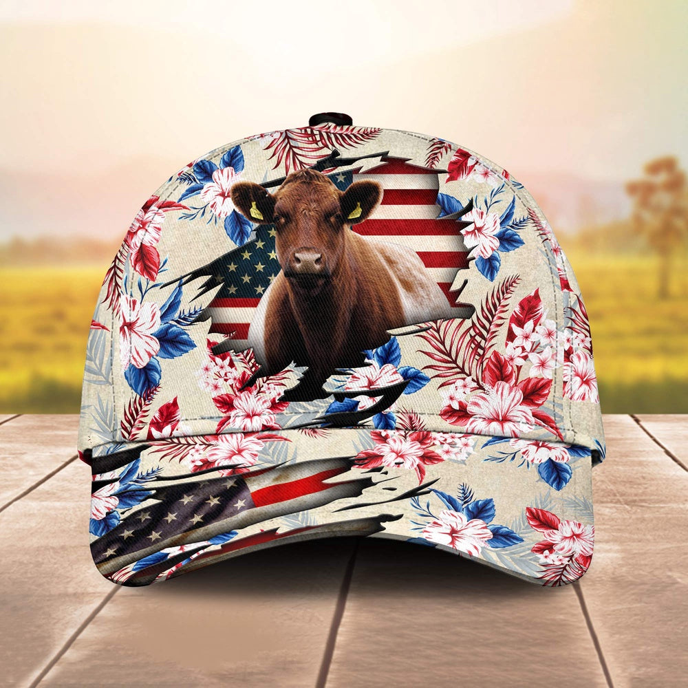 Shorthorn American Flag Flowers Pattern Cap, Farmer Cap, Vintage Farmer Hat, Mens Farmer Hats, Cap For Farmers