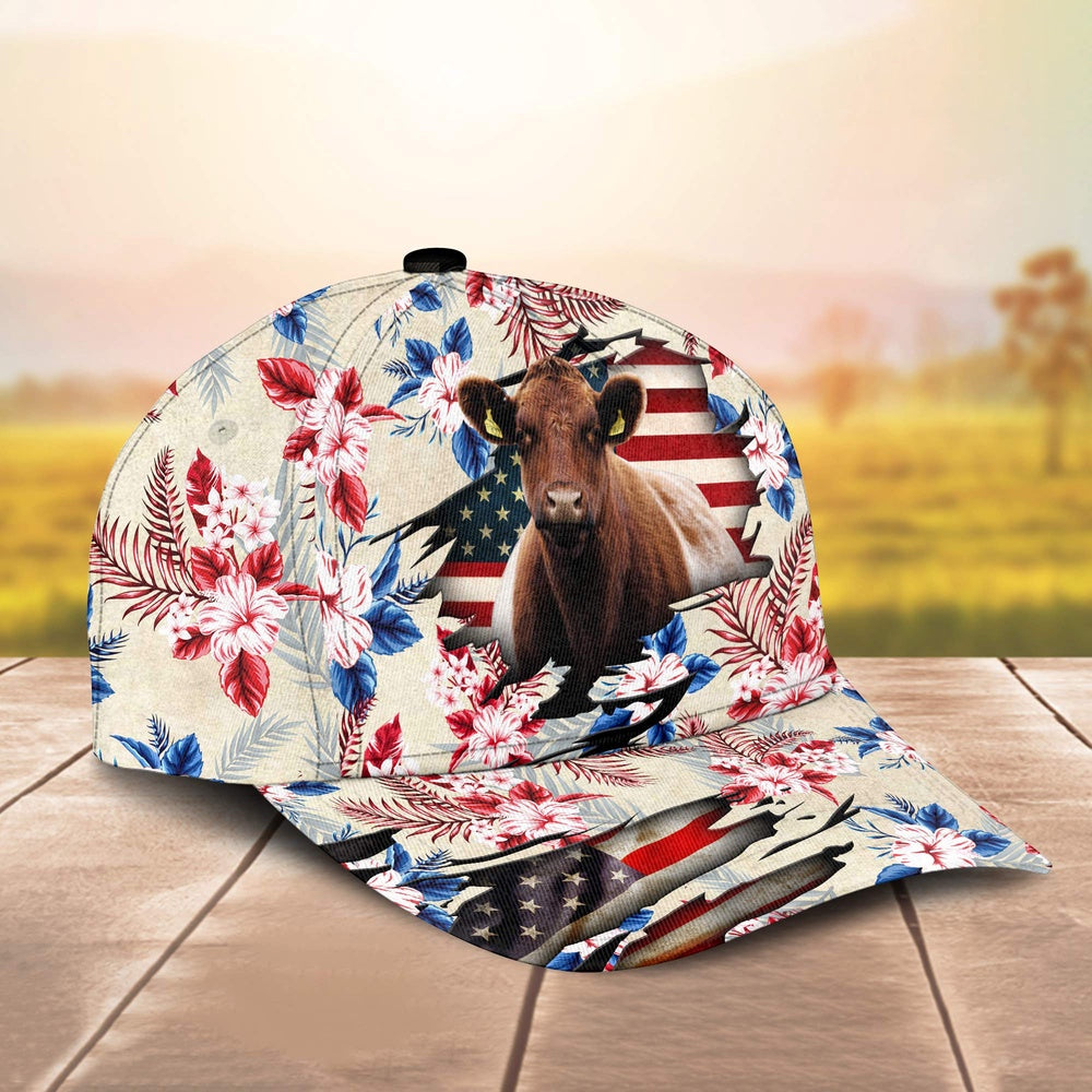 Shorthorn American Flag Flowers Pattern Cap, Farmer Cap, Vintage Farmer Hat, Mens Farmer Hats, Cap For Farmers