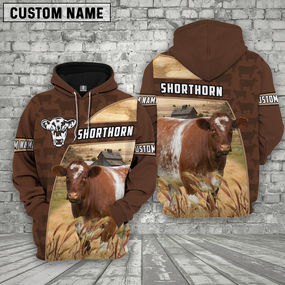 Shorthorn Brown Farm Personalized 3D Hoodie, Farmer Hoodie, Custom Farm Shirts, Farmer T Shirt