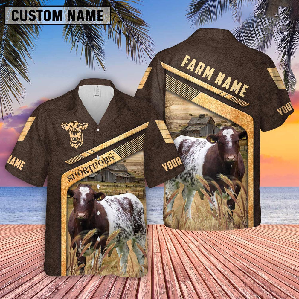 Shorthorn Brown Pattern Customized Name Hawaiian Shirt, Farm Hawaiian Shirt, Farmer Hawaii