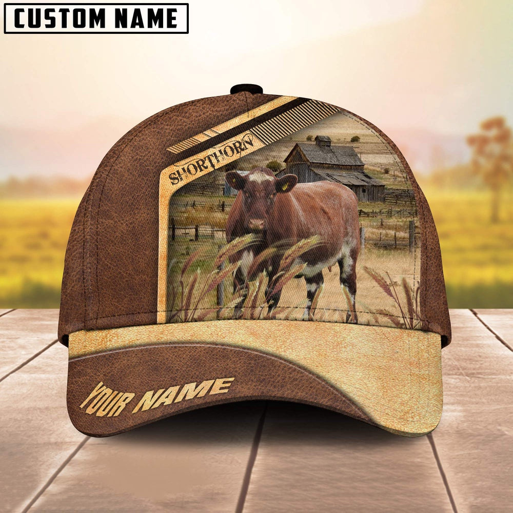 Shorthorn Cattle Customized Name Brown Farm Cap, Farmer Cap, Cap For Farmers, Best Farm Hat, Farm Use Hat