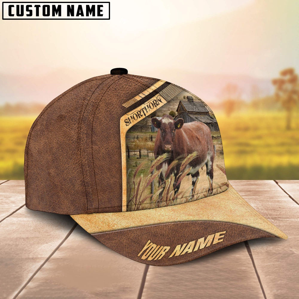 Shorthorn Cattle Customized Name Brown Farm Cap, Farmer Cap, Cap For Farmers, Best Farm Hat, Farm Use Hat