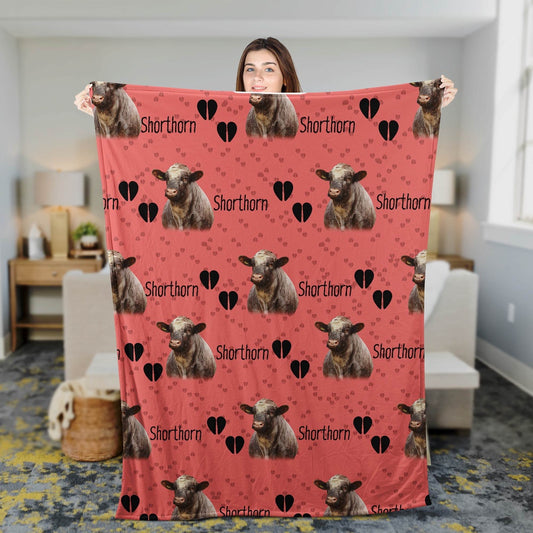 Shorthorn Cattle Happy Pattern Blanket, Farm Blanket, Farm Animal Blanket